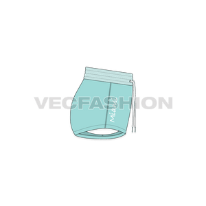 A vector illustrator template for Women's Beach Shorts inspired from the Miami Island Resort Lifestyle. It has detailed wider elastic waistband with contrast colored drawstrings. 