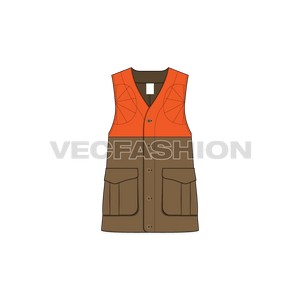 A vector template for Women's Military Vest. It has a contrast orange colored top side with dark khaki color lower part with big pouch pockets on sides. 