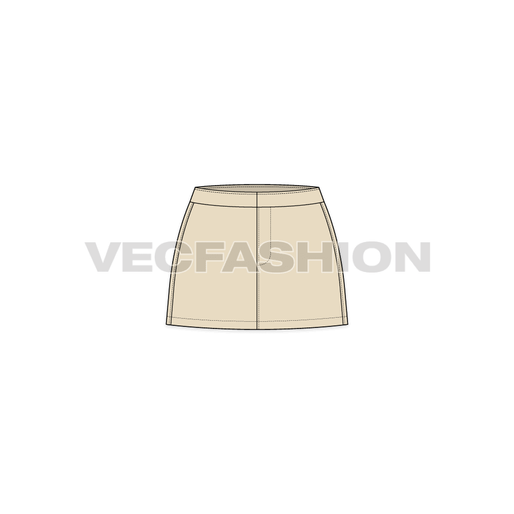 Womens mini skirt flat sketch, front view