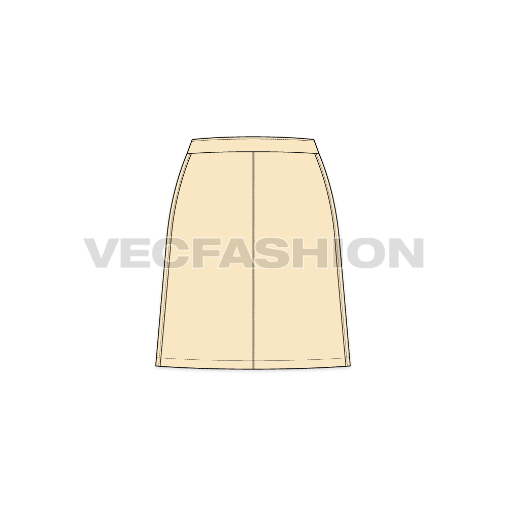Womens micro skirt flat sketch, back view