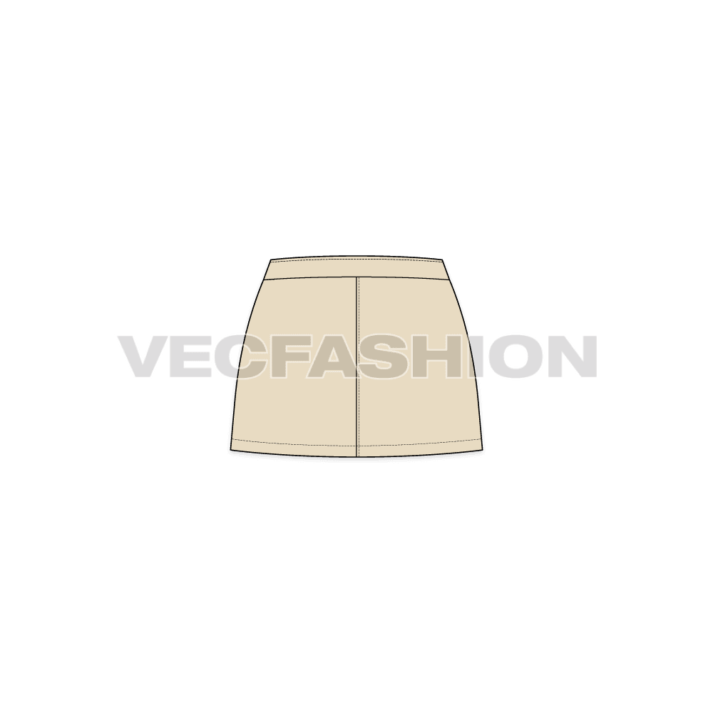 Womens mini skirt flat sketch, back view