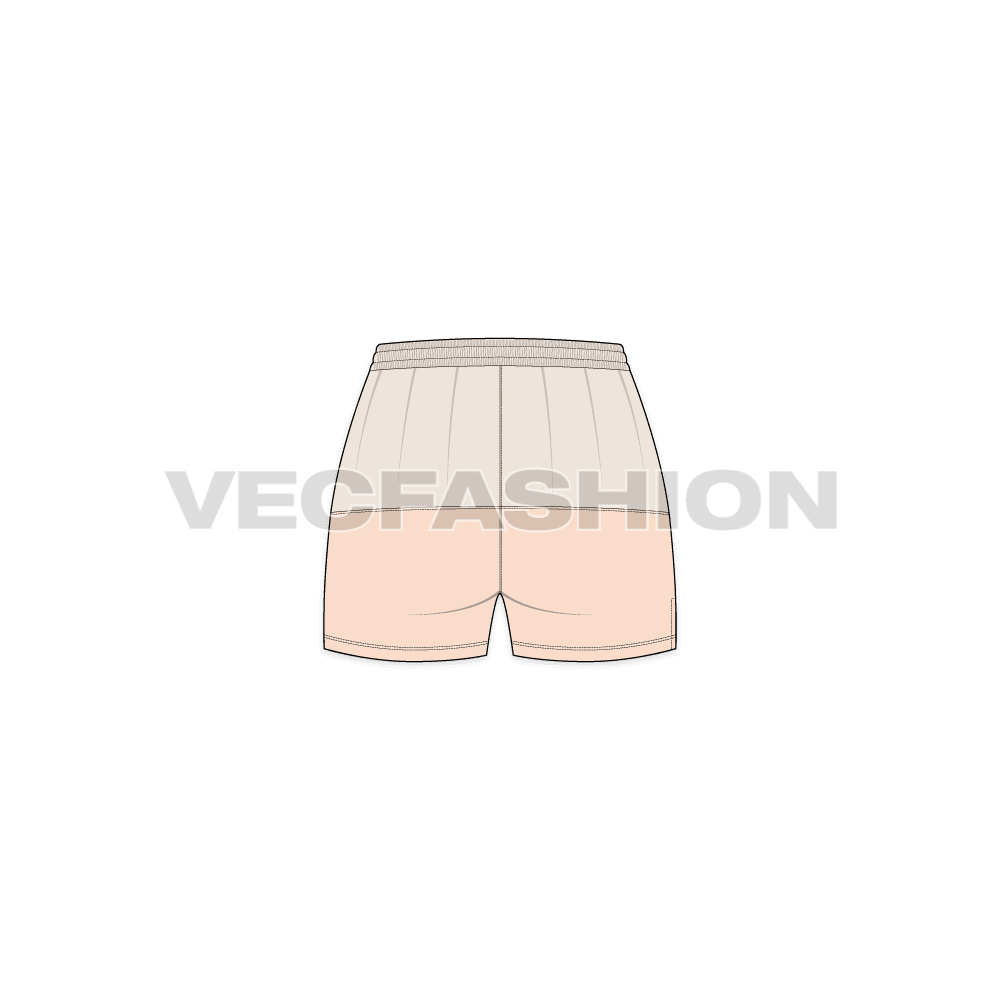 Womens mini swim shorts flat sketch, back view