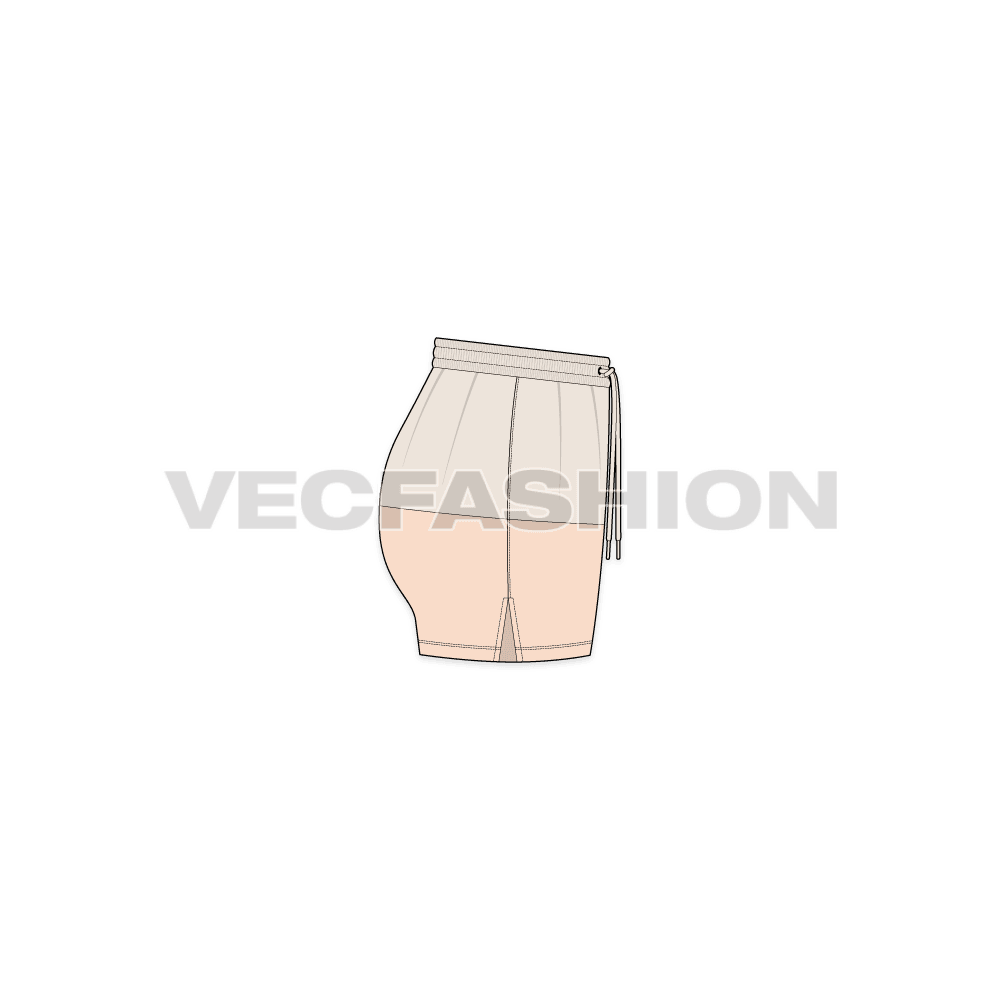 Womens mini swim shorts flat sketch, side view