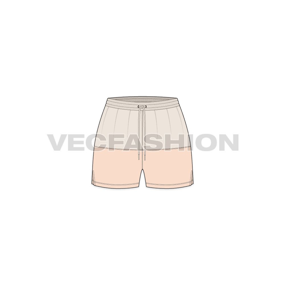 Womens mini swim shorts flat sketch, front view