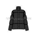 Women's Mock Neck Bubble Jacket flat sketch, front view