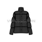 Women's Mock Neck Bubble Jacket flat sketch, front view