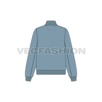 Womens mock neck sweatshirt, front open flat sketch, back view