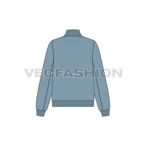 A vector illustrator sketch template of Women's Mock Neck Sweatshirt. It is illustrated with Front, Side and Back view. It is a front open sweatshirt with panels on sleeves and have rib on collar, sleeve cuffs and bottom hem.