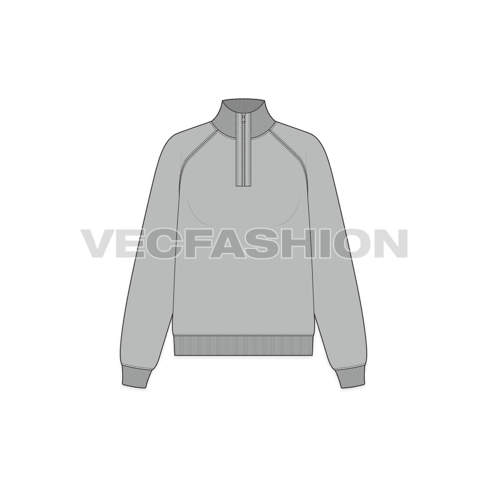 Womens mock neck sweatshirt flat sketch, front view