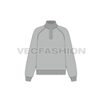 Womens mock neck sweatshirt flat sketch, front view