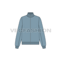 Womens mock neck sweatshirt, front open flat sketch, front view