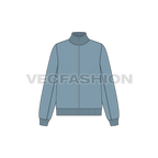 Womens mock neck sweatshirt, front open flat sketch, front view