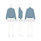 Womens mock neck sweatshirt, front open flat sketch, croqui sketch