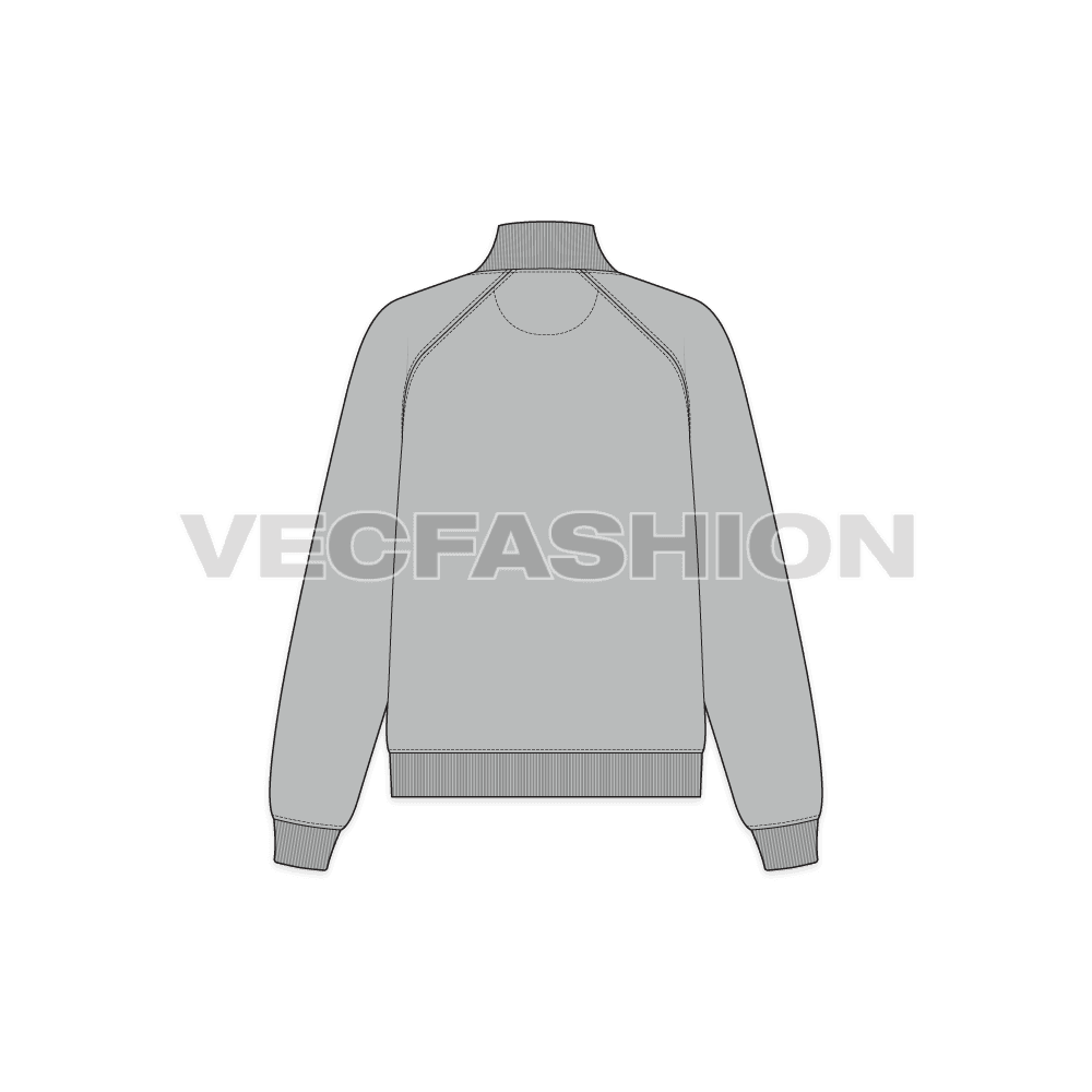 Womens mock neck sweatshirt flat sketch, back view