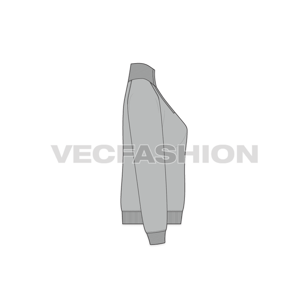 Womens mock neck sweatshirt flat sketch, side view
