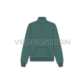 Womens mock neck training jacket flat sketch, front view