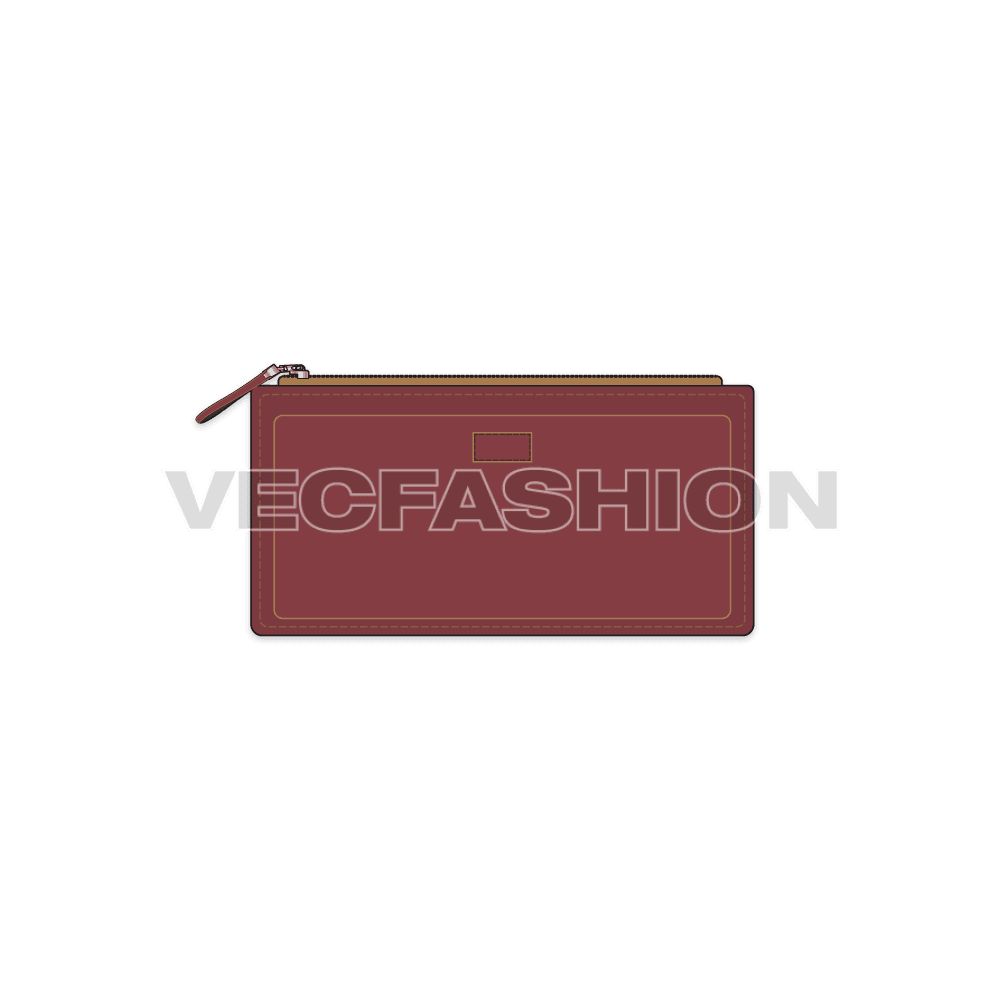 Womens money wallet flat sketch, view 1