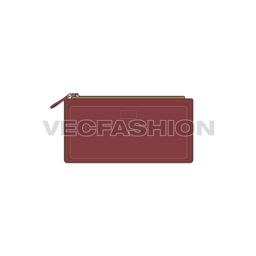 A fully editable fashion cad for Women's Money Wallet. It is illustrated with front and back view. 
