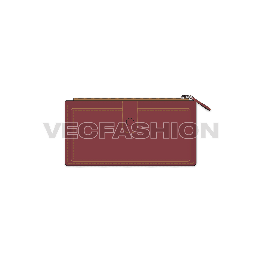 Womens money wallet flat sketch, view 2