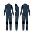 Womens mono suit flat sketch, showing all views, front, side and back