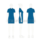 Womens nautical long polo shirt flat sketch, croqui sketch