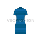 Womens nautical long polo shirt flat sketch, back view