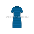 Womens nautical long polo shirt flat sketch, front view