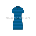 Womens nautical long polo shirt flat sketch, front view
