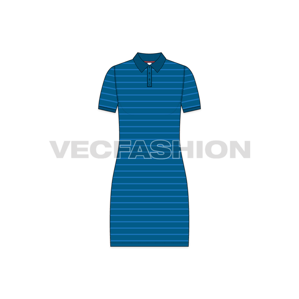 Women's Nautical Long Polo Shirt vector clothing template