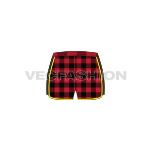 A vector template for Women's New York Shorts. It is rendered with Scottish Tartan and striking yellow trim detailing. 