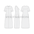 Womens night robe flat sketch, showing all views, front, side and back