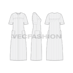 Womens night robe flat sketch, showing all views, front, side and back