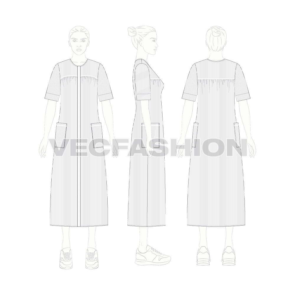 Womens night robe flat sketch, on croqui