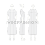 Womens night robe flat sketch, on croqui