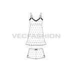 Womens night suit flat sketch, front view