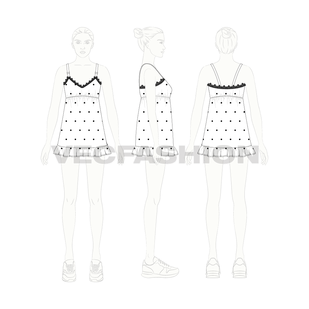 Womens night suit flat sketch, croqui sketch