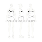 Womens night suit flat sketch, croqui sketch