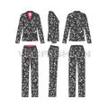 Womens night suit pajama set, coat style flat sketch, showing all views, front, side and back