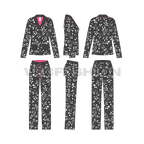 Womens night suit pajama set, coat style flat sketch, showing all views, front, side and back