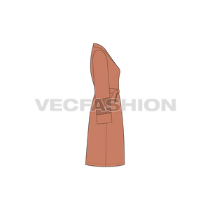 A vector fashion template sketch for Women's Night Suit Robe. It has an overlapping front with a lose belt usually made out of satin silk. The sleeves have a see through organza with running print on it.