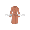 Womens night suit robe flat sketch, front view