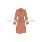Womens night suit robe flat sketch, front view