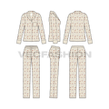 Womens night suit flat sketch, showing all views, front, side and back