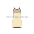 Womens nightwear dress flat sketch, front view
