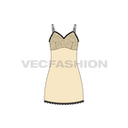 Womens nightwear dress flat sketch, front view