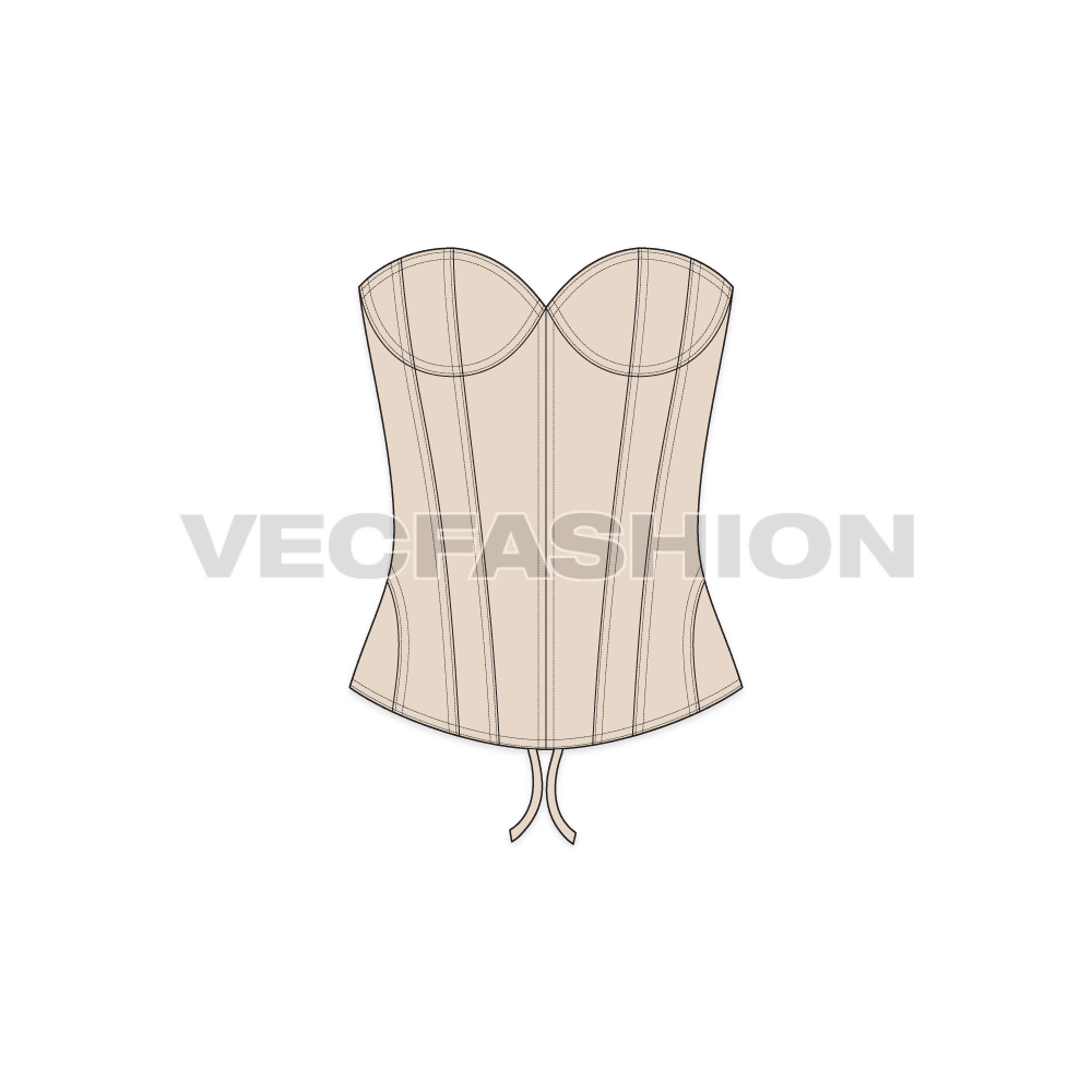 Womens nude fitted corset flat sketch, front view