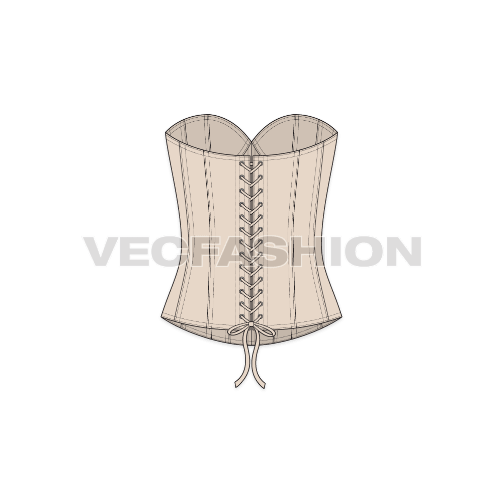 Womens nude fitted corset flat sketch, back view