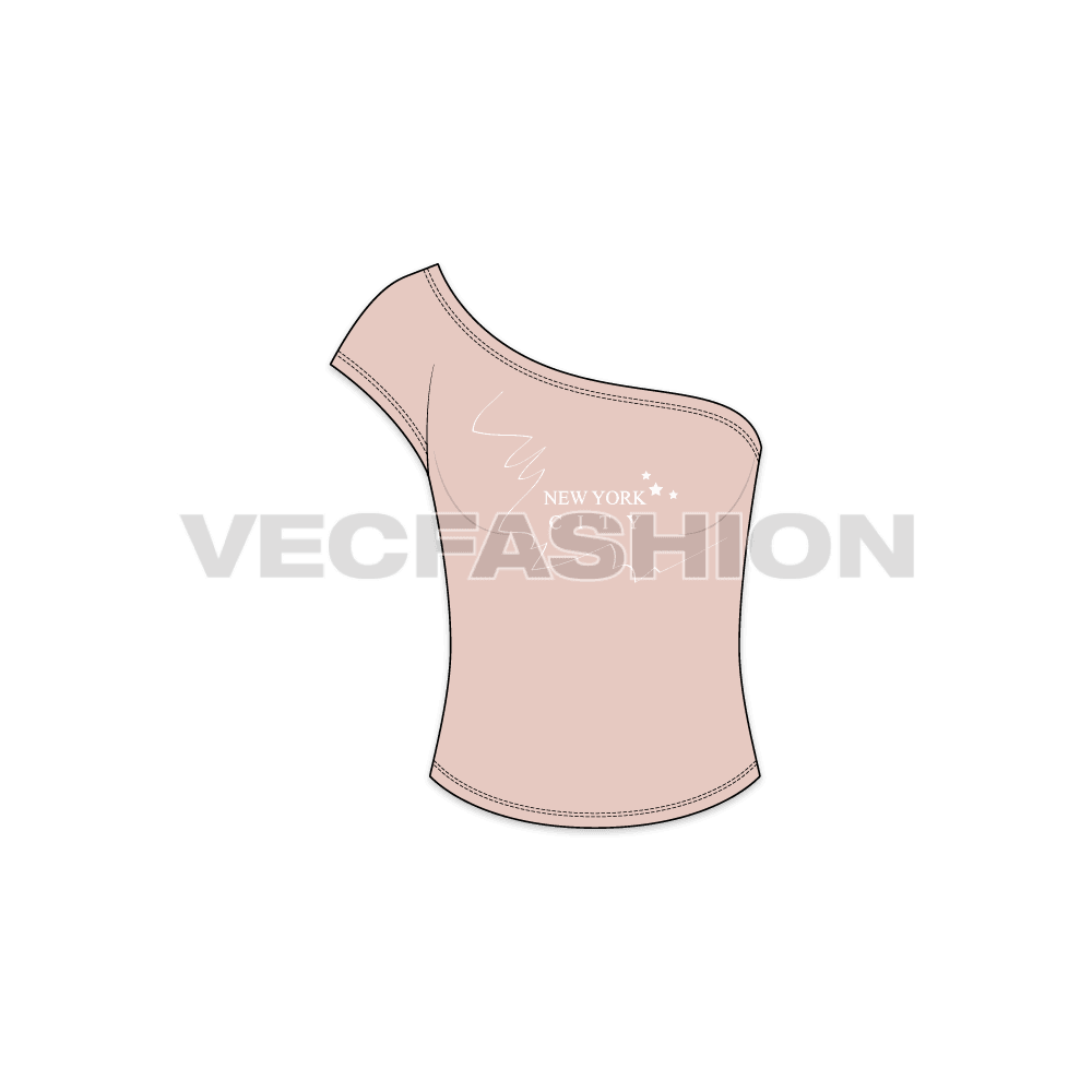 Womens off-shoulder knitwear tee flat sketch, front view