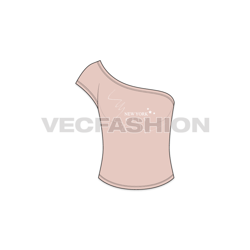 A vector illustrator template for Women's Off-shoulder Knitwear Tee. 
