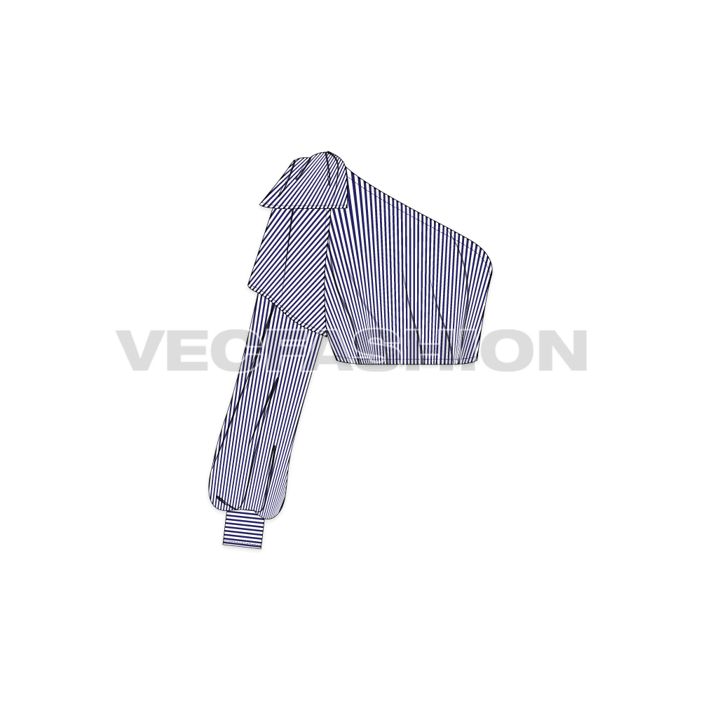 Womens off-shoulder shirt crop top flat sketch, front view